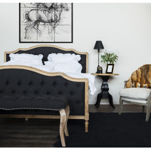 Black Hayward Buttoned Linen Ottoman